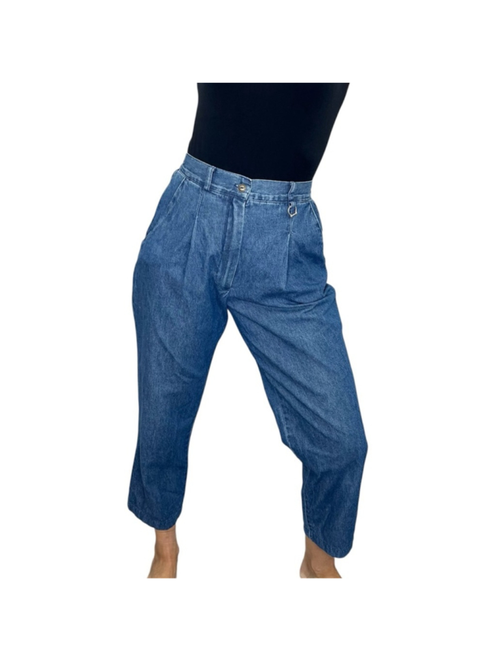 Vintage Canadian made 100% cotton denim high rise pleated blue jeans 6